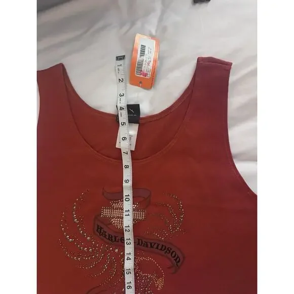 Harley Davidson Tank Top Wom 1X Red Orange Eagle Rhinestone 2007 Killer Creek GA - Picture 11 of 13